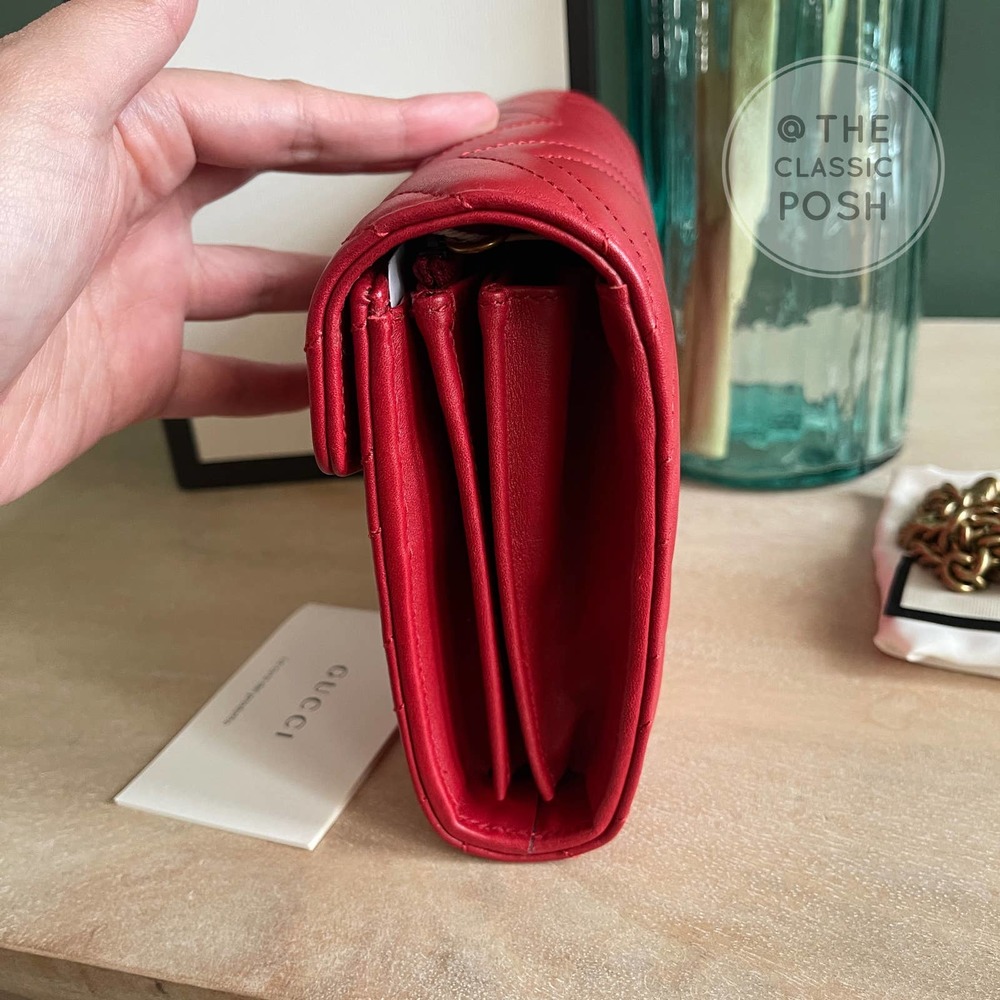 ❌SOL❌ NEW Gucci Marmont WOC Chain Wallet Red Leather Bag - Picture 4 of 11